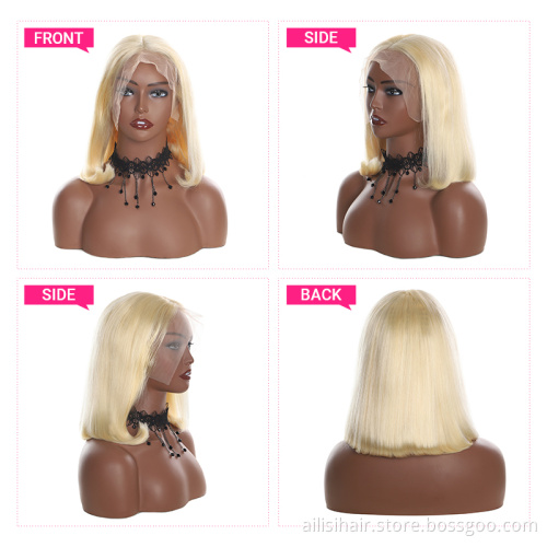 613 Short Bob Human Hair Wigs Real Human Hair Wig Vendors Brazilian Wigs Human Hair Lace Front Blonde
